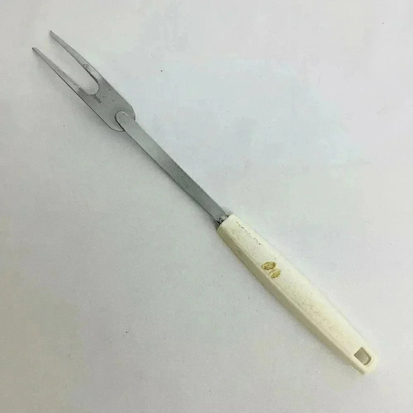 Chromium Plated Carving Meat Fork Turner Handle USA 12" Utensil Ekco Vintage - Picture 2 of 3